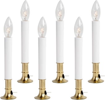 ® Pack of 6 Electric Window Candle with On/Off Switch, Light Bulb, Brass Plated Base, Ready to Use