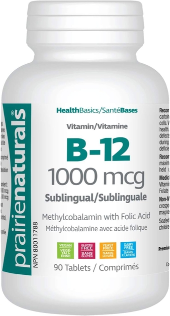 Sublingual B12 Methylcobalamin 1000 Mcg & Folic Acid Tablets, 90 Count