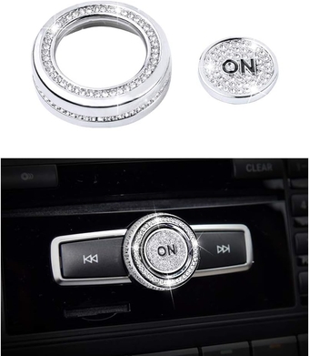 1797 Compatible Volume Knob Button Caps for Mercedes Benz Bling Accessories Parts CLA GLA C E CLS GLE GLK GLS SLC Class Covers Decals Stickers Interior Decoration Women Men Crystal Cute Silver 2 Pack