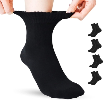 Bamboo Non Binding Sock Women Diabetic Top Ankle Socks Loose Fit Seamless Toe Wide Stretchy Crew Socks 4 Pairs