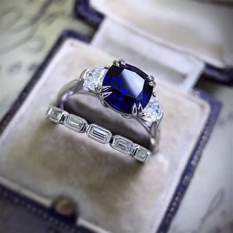 Luxury Rings for Women Natural Crystal Cut Square Sapphire Ring Vintage Engagement Gift Jewelry (Color : Silver, Size : 11)