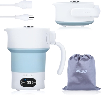 Travel Foldable Electric Kettle, 600ML Small Electric Kettle with Multifunctional Panel, Portable Travel Kettle with Rotate Handle and Boil Dry Protection, Keep Warm & Delay Start,110V-220V Green