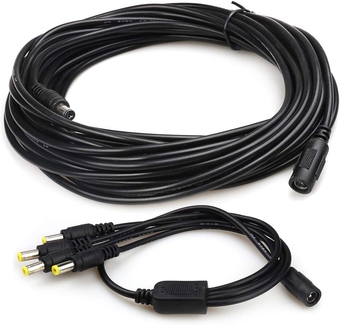 (26ft) Power Extension Cable for CCTV Surveillance Camera/IP Camra/DVR standalone/LED Light bar. (with DC Power Cord, 1 Female to 4 Male 5.5mm X 2.1mm Camera Splitter Cable)