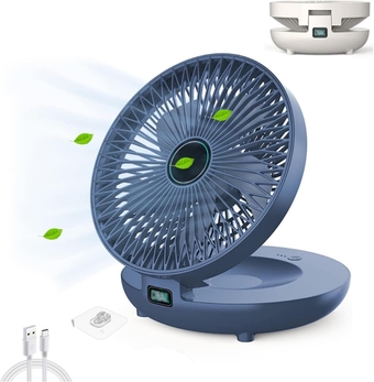 Household Dual-Use Kitchen Fan,Rechargeable 90 Degree Foldable Wall-Mounted Table Fan 3 Speed Adjustable Indoor Quiet (Blue)