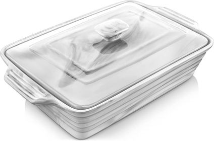 Large Casserole Dish with Lid, 4.4 Quart Ceramic Baking Dish for Oven, 13 x 9 Lasagna Pan Deep with Lid, Microwave, Dishwasher Safe, Series BAKE-GREY