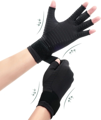 Copper Compression Arthritis Gloves with Strap, Arthritis Gloves, Pain Relief for Arthritis, Carpal Tunnel, 1 Pair