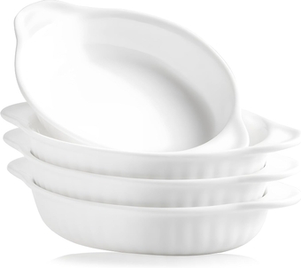 Ceramic Au Gratin Baking Dishes, Set of 4 Oval Baking Dish Set for 1 or 2 Person Servings, Small Mini Casserole Dish with Double Handle, 8.2x5x1.45 inch