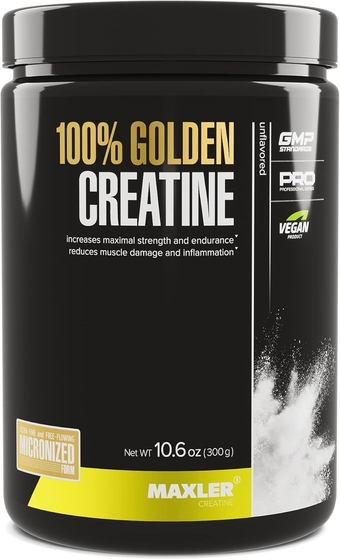 100% Golden Creatine - Micronized Creatine Monohydrate Powder - Muscle Building Supplements - Pre/Post Workout Vegan Supplement - Gluten Free Unflavored Creatine Powder - 300 g