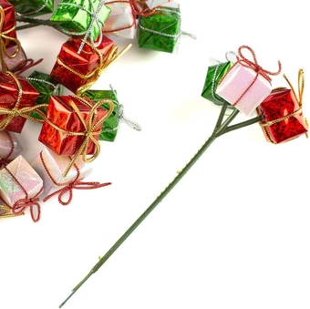 Pack of 12 Mini Gift Box Christmas Novelty Floral Picks - Tiny Boxes on Wire Stems for Decorating Holiday Seasonal Flower Arrangements, Wreaths, and Christmas Trees (6-1/4"L)