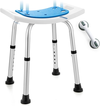 Shower Stool for Inside Shower, Shower Chair Seat with Free Assist Grab Bar, Tool-Free Assembly Shower Seat for Bathtub, Shower Bath Chairs for Elderly, Senior, Handicap and Injured, 300lbs
