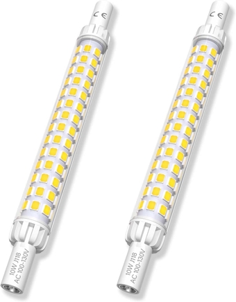 10W R7S LED Bulb 118mm, J Type 118mm LED Light Bulb T3 Double Ended R7S J118 LED Floodlight Replacement Bulb Daylight 6000K for Floor Lamp, Security Light (2-Pack)