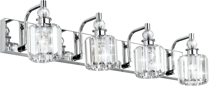 Crystal Bathroom Vanity Light 4 Light Modern Crystal Bathroom Lights Fixtures Over Mirror Stainless Steel Chrome Vanity Light for Bathroom Wall Lights Fixtures