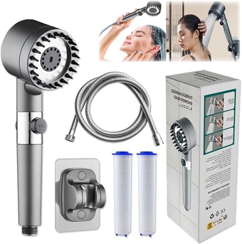 German Multifunctional Massage Shower, Handheld High Pressure Shower Head,Massage And Skin Beauty Multifunctional Shower, 3 Settings 4 in 1 Detachable Showerhead with 47” Hose, Bracket and 2Filters