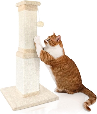 32 Inch Cat Scratching Post for Adult Cats and Kittens - Sisal Scratcher Protects Furniture and Exercises Cats, Beige