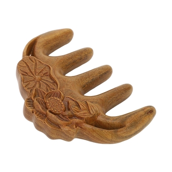 Sandalwood Meridian Massaging Comb, Lotus Shape Wide Tooth Decompression Scalp Caring Comb Acupuncture Point Massage Tool L