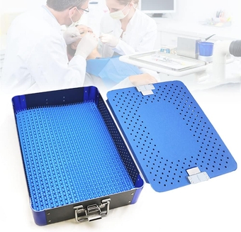 Med Aluminium Alloy Sterilization Tray Case with Silicone Mat, Dental Tools Storage Square Box, 13"L x 10"W x 2.8"H