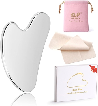 Stainless Steel Gua Sha, Large Gua Sha Facial Tools Jawline Scraping Body Massager to Reduce Puffiness, Lymphatic Drainage, Face Tension with Travel Pouch & Delicate Box