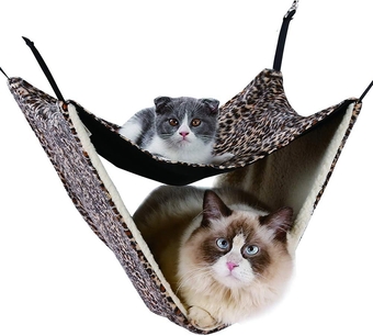 2 Level Comfortable Cat Hammock, Breathable Hanging Bed/nest for Kitten/Adult Cats, Double Layer Pet Cage for Spring/Summer/Winter（Leopard）