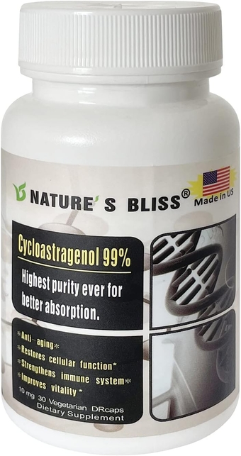 Telomerase Supplements Cycloastragenol 10mg 99%, Astragalus Root Extract, Anti Aging Supplement, Immunity Boost, Stomach Acid Protected, Super Absorption, 30 Capsules