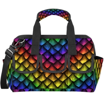 Rainbow Dragon Scale Tool Bag for Men Heavy Duty Tool Bag Waterproof Wide Mouth Tool Tote for Women Large Capacity Tool Storage Bag for Electrician Carpenter Mechanic Various Tools