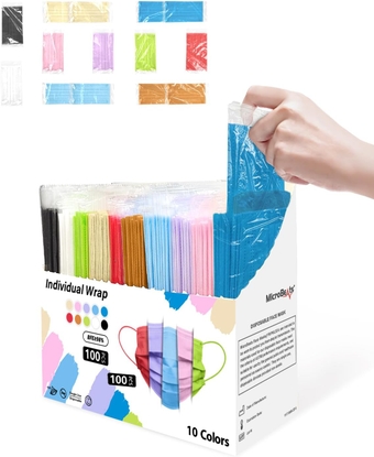 Colorful Face Masks Disposable 100 Pack, 10 Colors 4 Ply Individually Wrapped Face Mask Colored Breathable Comfortable Disposable Masks for Adults Men Women