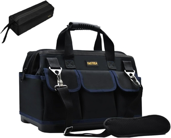 20 Inch Tool Bag, Waterproof Wide Mouth Tool Kit, Heavy Duty Tool Bag Organizer With Shoulder Straps and Molded Base, Tool Storage Package For Screwdrivers, Pliers, Nut Drivers