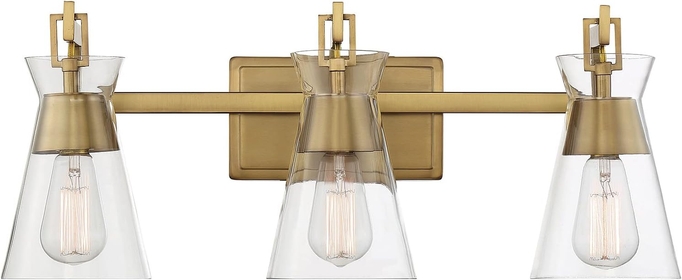 8-1830-3-322 Lakewood 3-Light Bathroom Vanity Light in Warm Brass (24" W x 9.5"H)