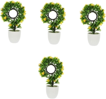 4pcs Artificial Flower Bonsai Greenery Small Home Decor Realistic Bonsai Miniture Decoration Flower Pots Indoor Faux Plants Indoor Fake Office Plastic Household Flowers