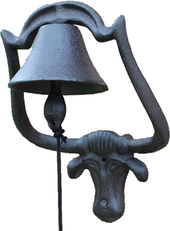 Manually Shaking Doorbell Cast Iron Doorbell with Wall Bracket, and Decorative Cattle Rustic Style Door Bell Garden Home Wall Decoration