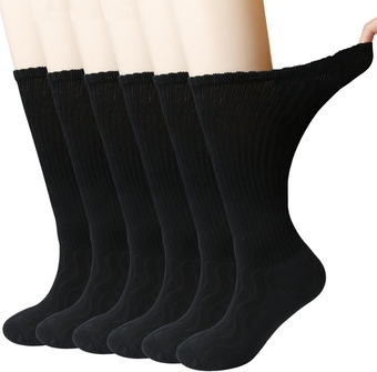 4 & 6 Pairs Bamboo Diabetic Crew Socks, Non-Binding Loose Fit for Women & Men, Soft Cushioned Sole Moisture Wicking