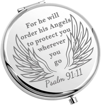 Bible Verse Gifts Christian Gift Compact Mirror Gift for He Will Order His Angels to Protect You Wherever You Go Makeup Mirror (for he Will-M)
