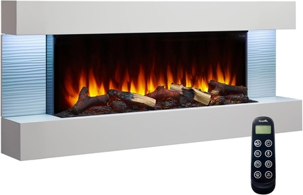 SimpliFire Format 50-Inch Wall Mount Electric Fireplace with Floating Mantel, 4 Flame Colors, Accent Lighting, 13 Fuel Bed Colors, Logs and Crystals, Remote with Timer, Adjustable Heat, 750-1500W