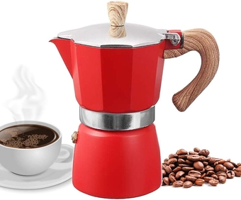 NARCE Stovetop Espresso Maker Moka Pot 6 Cup – 9.3oz| Red - Cuban Coffee Maker| Stove top coffee maker| Moka Italian espresso |greca coffee maker| Aluminum