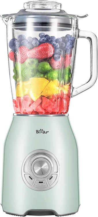 Bear Blender, 1000W Professional Smoothie Blender for Shakes and Smoothies with 51 Oz Glass Jar, Step-less Speed Knob and 3 Functions for Crushing Ice, Fruit and Pulse/Autonomous Clean
