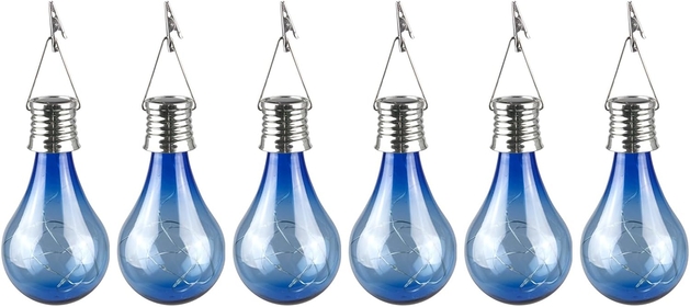 6pack Blue Solar Light Bulbs Outdoor LED Hanging Lights Waterproof Garden Camping Clip on Light Bulbs Small Globe Lanterns for Home Patio Yard Christmas Party Holiday Decorations