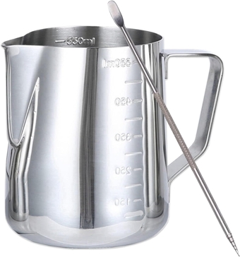 20oz Milk Frothing Pitcher – 304 Stainless Steel 600ml Milk Frother Pitcher with Measurements Embossed. Espresso Machine Accessories and Barista Tools. Milk Steamer Jug for Coffee Maker