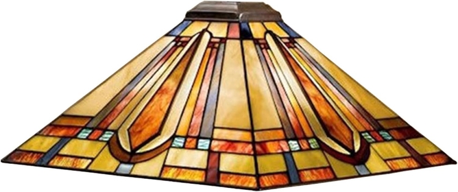 Tiffany Lamp Shade 16 Inches Wide Accessories Replacement Only Amber Brown Mission Style Stained Glass Square Lampshade Vintage Handmade Light Cover for Table Lamp Pendant Light Floor Lamp
