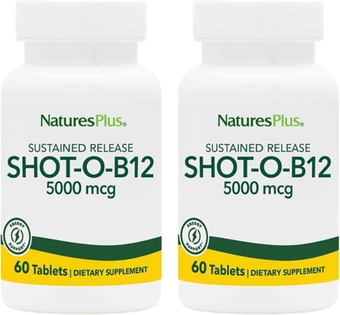 Natures Shot-O-B12 5000 mcg - 30 Sustained Release Tablets, Pack of 2 - Supports Energy Production & Mood - Vegetarian, Gluten Free - 60 Total Servings