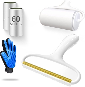 Lint Rollers for Clothes,2 in 1 Lint Remover and Carpet Scraper Hairball Quick Epilator,Easy Cat Hair Remover & Pet Hair Remover for Couch, Clothes,Rugs & Blanket,1Pet Grooming Gloves Included
