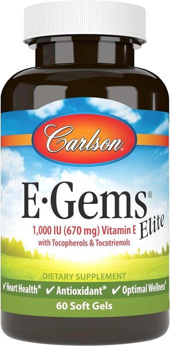 - E-Gems Elite, 1000 IU (670 mg) Vitamin E with Tocopherols and Tocotrienols, Optimal Wellness, 60 Softgels