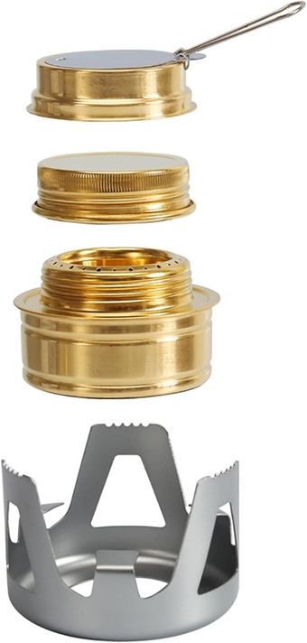 Mini Alcohol Backpacking Stove, Lightweight Brass Spirit Burner with Aluminium Stand for Camping Hiking and Picnic (Grey)