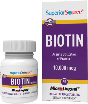 Biotin 10000 mcg. Under The Tongue Quick Dissolve MicroLingual Tablets, 60 Count, Supports Healthy Hair, Skin, and Nail Growth, Helps Support Energy Metabolism, Non-GMO