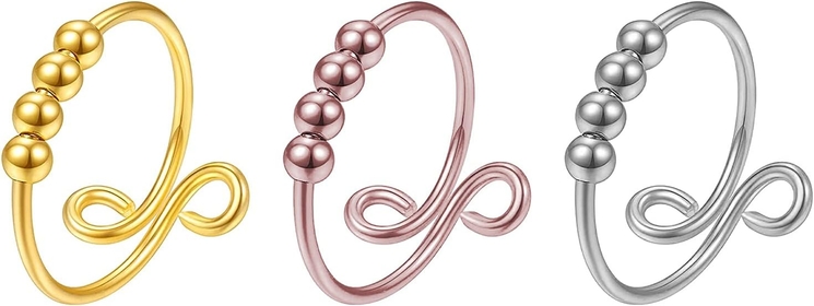 2023 New -Stress Rings Ring Anxiety 3 Silver Pieces Rings of and Spiral-Turn Rotating Single-Turn Rings Girls Rings Size 4 (Silver,Pink,Gold, One Size)