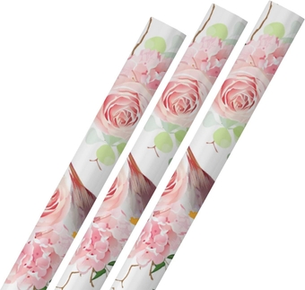 Gift Wrapping Paper Wrap Tissue Paper Cute Robin Birds Rose Peony Floral Flower Spring Summer Present Packing Packaging Paper for Art Craft Birthday Holiday Party Business, 3 rolls, 5x2 feet