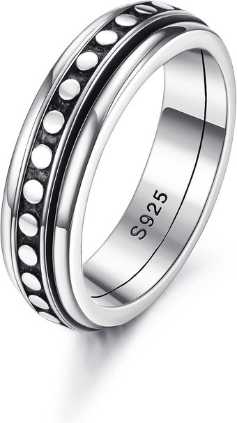 925 Sterling Silver Anxiety Ring for Women Men Platinum Plated Sterling Silver Band Fidget Ring Cross Flower Moon Star Spinner Ring Stress Anxiety Relief Item