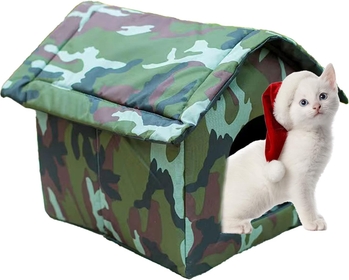 Outdoor Cat House for Winter, Warm Stray Cat Shelter, Padded Oxford Fabric Foldable Travel Nest Stray Cat Dog Houses,Pet Tent,S