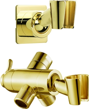 Shower Head Holder for Handheld Shower Wand and Shower Diverter Valve with Rotation Handheld Mount, All Metal Brass, Polished Gold