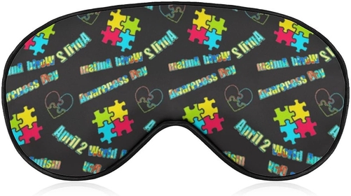 Soft Travel Sleep Eye Masks with Elastic Strap, Comfortable Night Eye Shade Nap, Blindfold Party Game Eye Patch Compatible with Colorful Autism Awareness Puzzle Pieces Heart Black