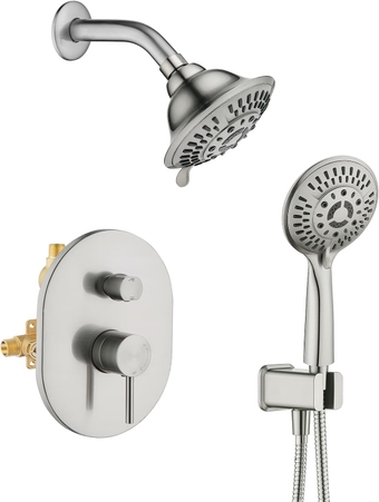 Shower Faucet Set, Shower Heads System with Rainfall Shower Head and Handheld Showerhead Combo, Shower Valve and Trim Kit, Wall Mounted Shower Holder and 79" Shower Hose, Brushed Nickel