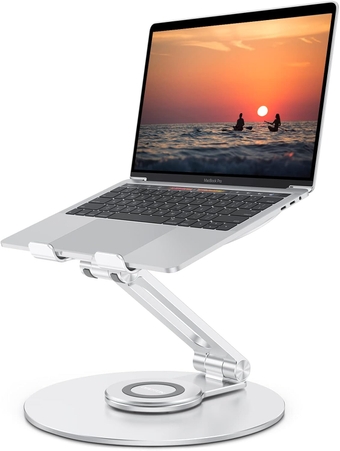 Adjustable Laptop Stand with 360 Rotating Base,  Ergonomic Laptop Riser for Collaborative Work, Dual Rotary Shaft Fully Foldable for Easy Storage, Fits MacBook / All Laptops up to 16 inches